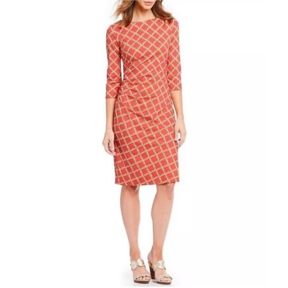 J. McLaughlin Sage Bamboo Sheath Dress Women's Size Medium 3/4 sleeves Ruched Ex - Picture 1 of 14